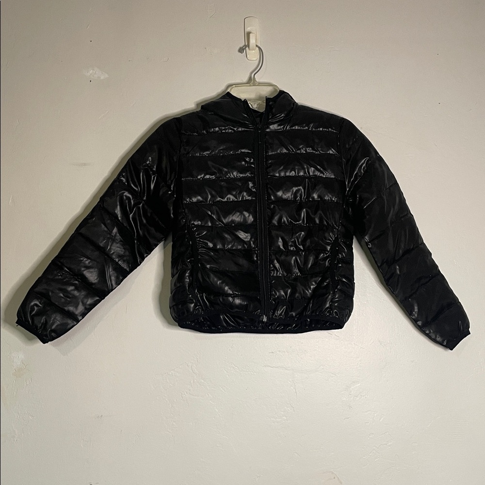 Yoki New York Girls Quilted Puffer Jacket Shiny Finish Hooded Black Size Small 7
